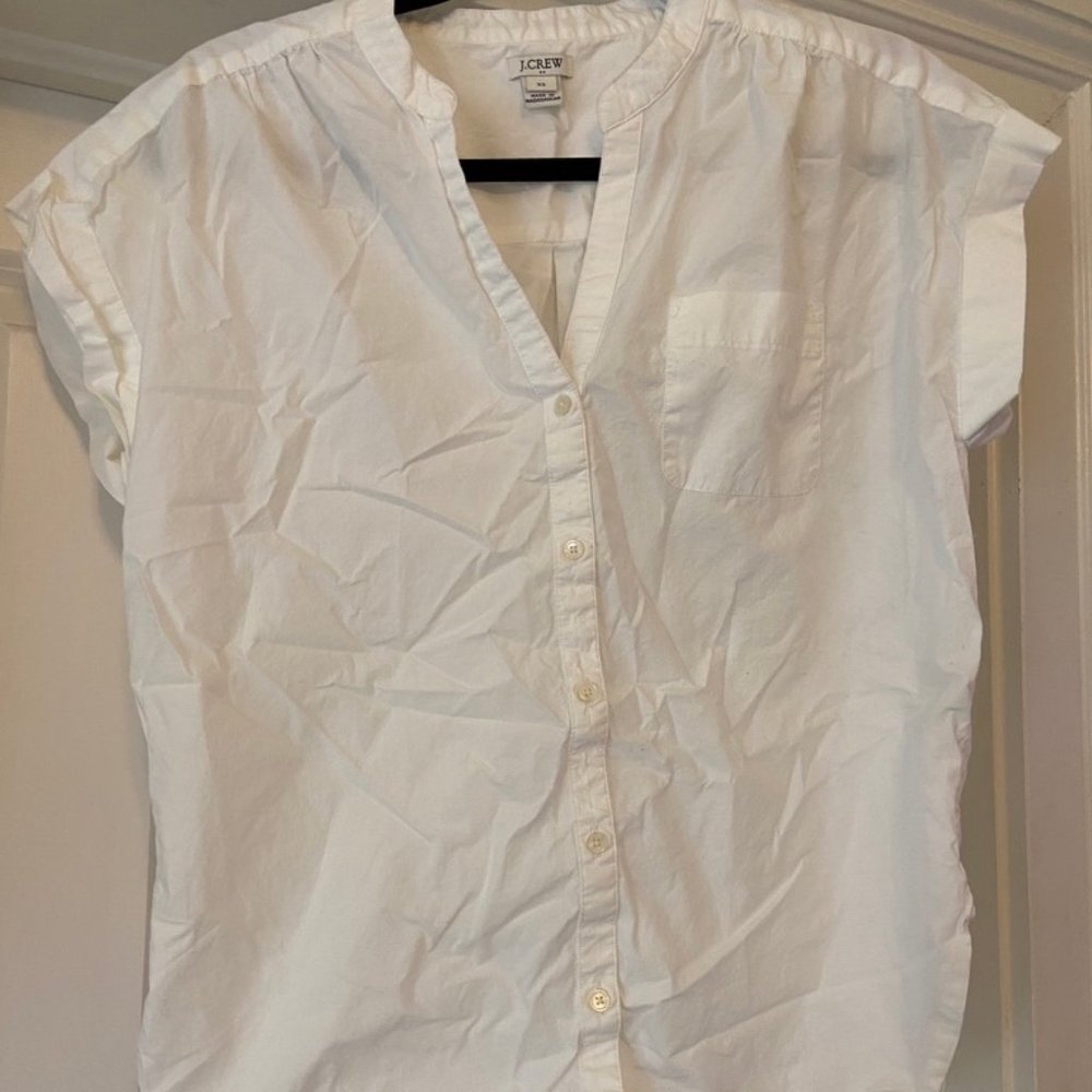 J Crew White Cap Sleeve Work Blouse